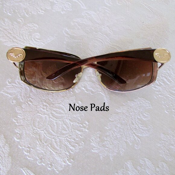 SUNGLASSES, ELEMENT 8, BROWN w GOLD METAL EDGES, UV 400 WOMEN, UNISEX w NOSEPADS - Picture 5 of 10